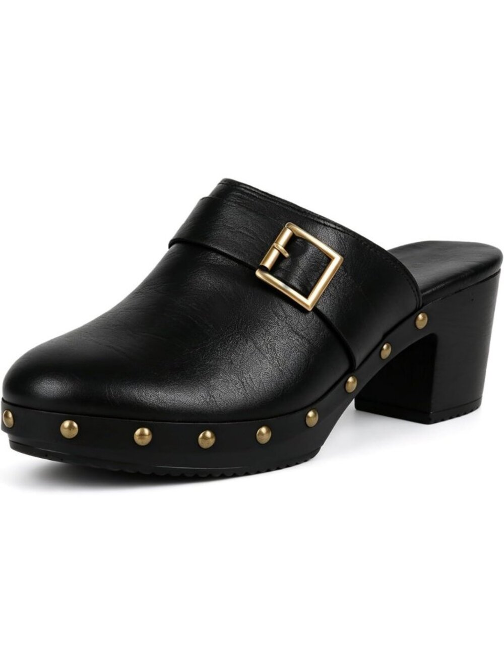 Stylish Women’s Studded Clogs Mules with Buckle, Platform Block Heel Footwear
